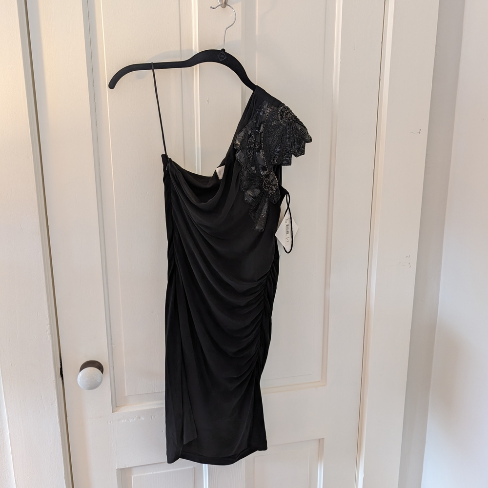 Badgley Mischka Black One-Shoulder Sheath Dress